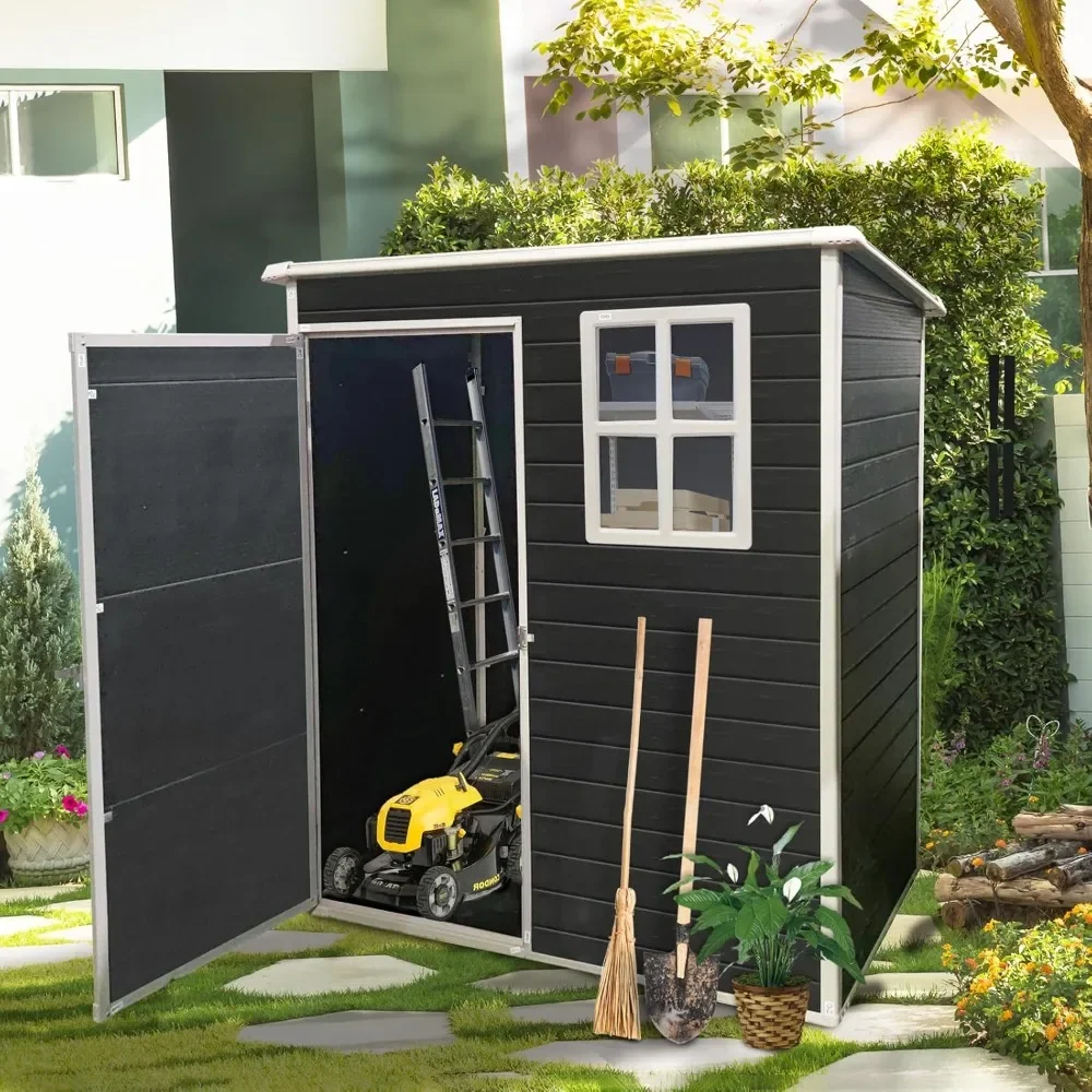 

5 x 3 FT Outdoor Storage Shed, Waterproof Resin Cabinet Polypropylene Frame with Lockable Doors for Patio Furniture