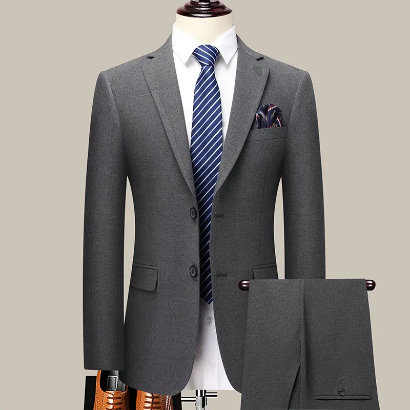 

Effortless Elegant Men Gray Blazer and Pant 2PCS Suit Set Four Season Outfits Gentlemen Smart Casual Twinset Uniform Four Season