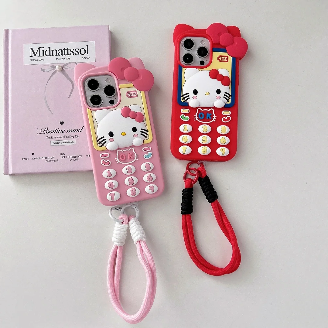 

3D Creativity Mobile phone Cute Cartoon Hello Kitty Cat Phone Case For iPhone 12 13 14 15 16 17 Pro Max sweet Pink KT Cover﻿﻿