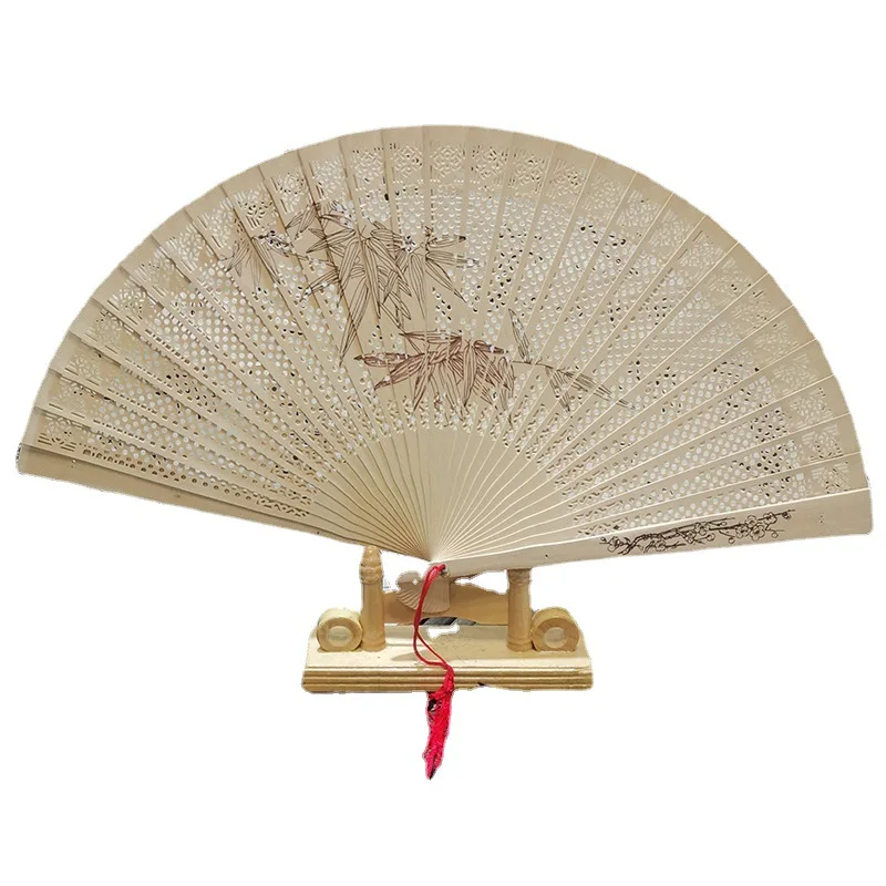 Chinese Traditional Incense Fan, Imitation Sandalwood Folding Fan, Dance Gift, 7 in, 5PCs