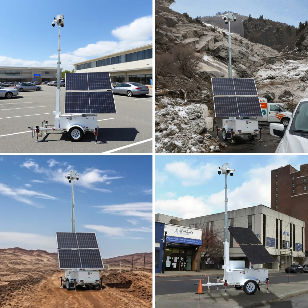 لوحة طاقة شمسية مقطورة متنقلة نظام مراقبة CCTV يعمل بالطاقة الشمسية يتميز بتخزين سحابي لبطاقة SD للمراقبة عن بعد #4