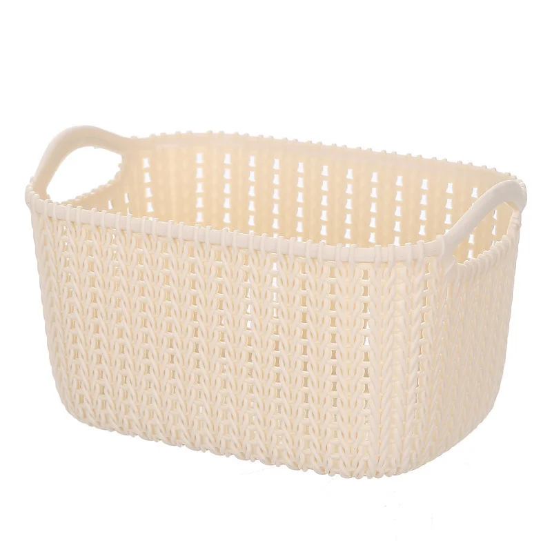 2pcs Imitation Rattan Storage Basket, Tabletop Small Storage Basket, Plastic Sundries, Snacks, Bathroom Washing Storage Frame