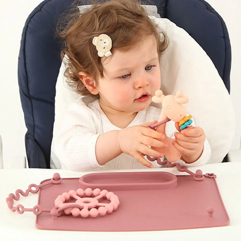 BPA Free Non-Slip Silicone Placemat Roll Up Anti-Drop Rope Baby Feeding Mat Detachable Raised Edge Toddler Play Pad Infant Use