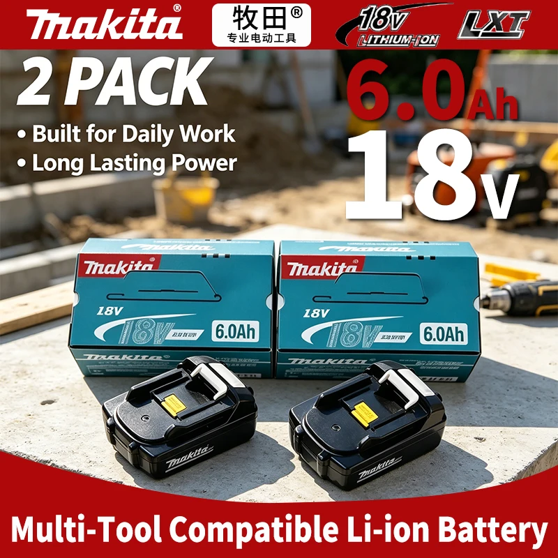 Batteria agli ioni di litio da 18 V e 6000 mAh con lunga durata, pacco batteria ricaricabile di ricambio per utensili Makita LXT, compatibile con i modelli BL1860, BL1850 e BL1860B per trapani e