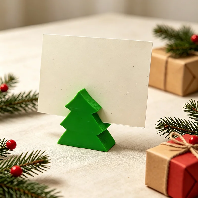 3D Printed Christmas Tree Card Holder Green Holiday Desktop Postcard Photo Display Stand Place Card Base