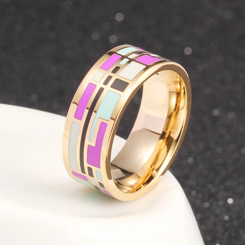 R&X Hot sale  enamel ring women/men jewelry vintage style ceramic ring women rings wedding rings Stainless steel