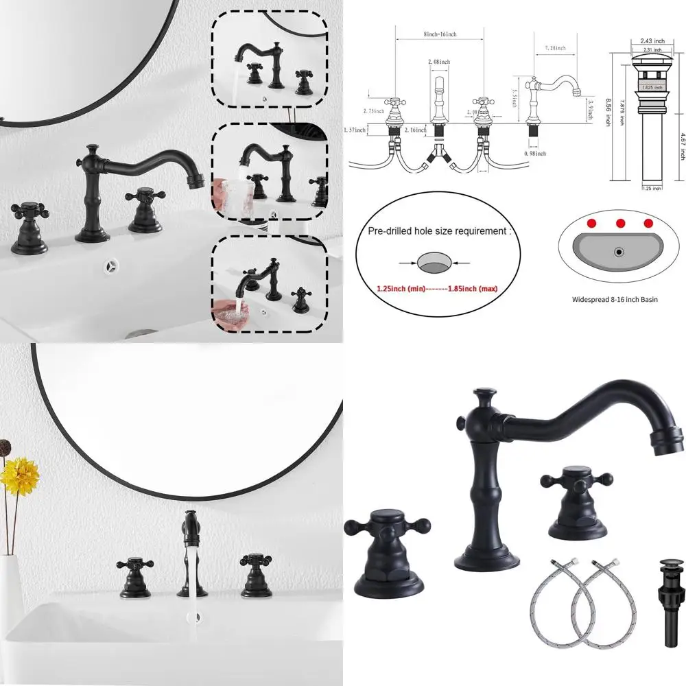 

8 Inch Widespread 2-Handle Bathroom Sink Faucet with Pop-Up Drain and Supply Hose Included