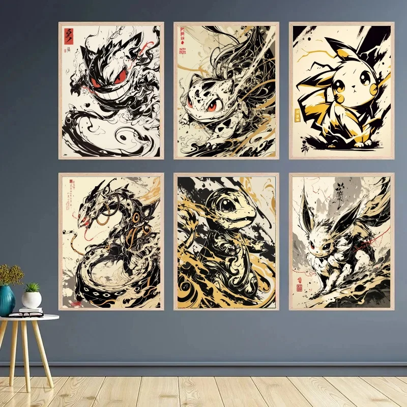 

Pokemon Squirtle Eevee Mewtwo Anime Figures Canvas Painting Anime Wall Art Prints Living Room Decor Posters Children Gift