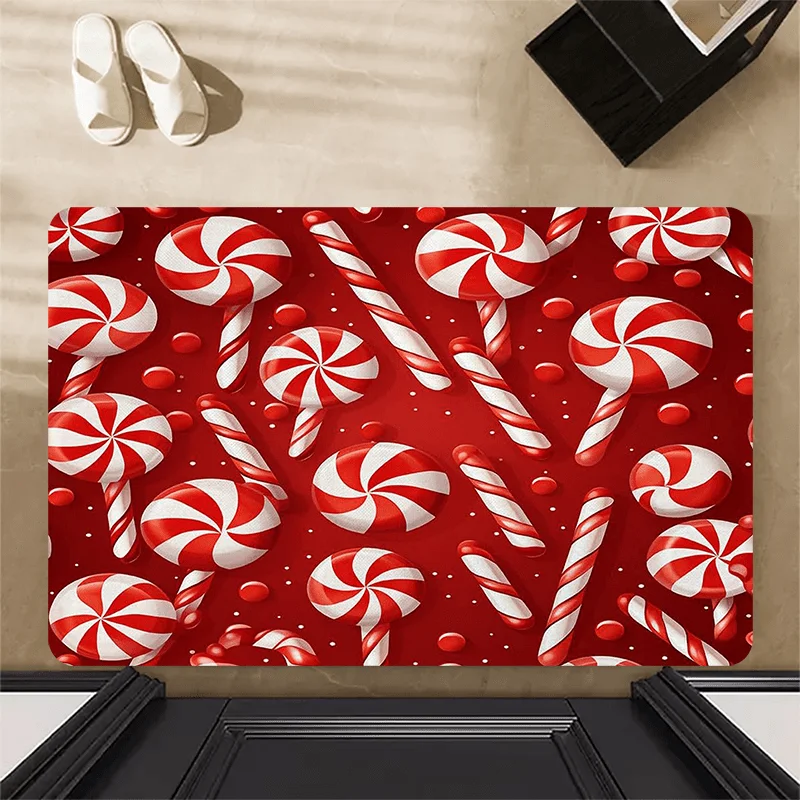 A Plush Christmas Candy-Themed Mat Made of Thick Flannel Material, with a Sponge Thickness of 0.4 Inches And a Weight of 1.28 LB Per Square Meter, Suitable for
