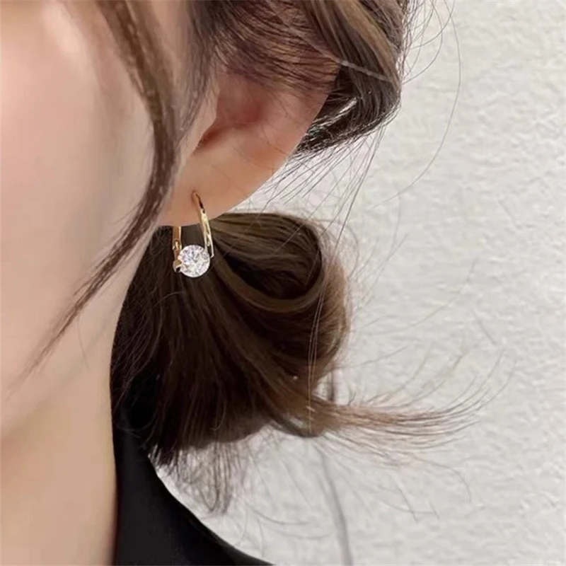 TIANDE Gold Color Hoop Earrings for Women Exquisite Zircon Piercing Geometric Drop Earrings Fashion Party Jewelry Wholesale