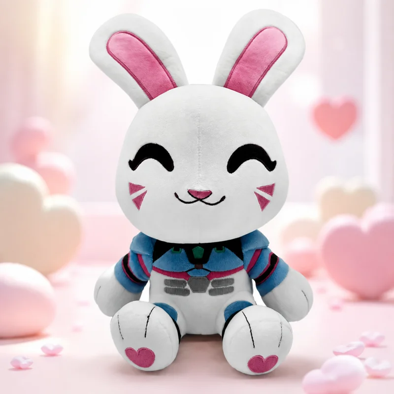 Authentic D.Va Pink Bunny Cartoon Chibi 22.9cm Plush Doll Soft Stuffed Pillow Sofa Bedroom Decor Ornament Collectible Toy Gift