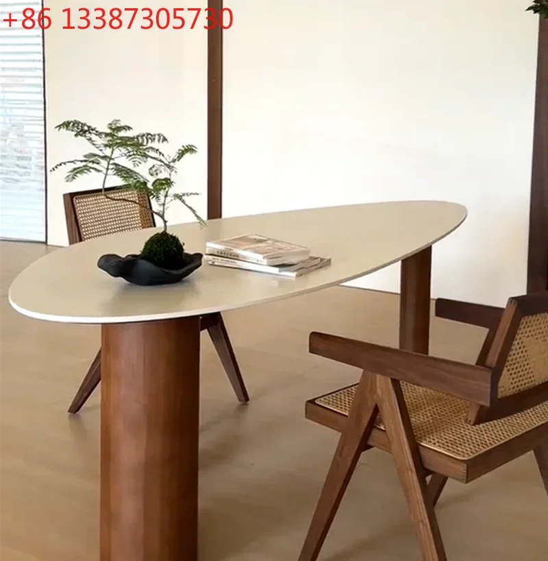 

Medieval solid wood dining table Modern special-shaped oval creative Nordic desk dining table customizationG4567