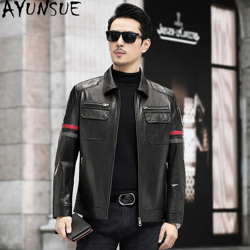 

AYUNSUE Real Leather Jacket Men 2025 Spring Autumn Mens Clothes High-end Goatskin Coats Motocycle Coat Chic Jaqueta De Couro