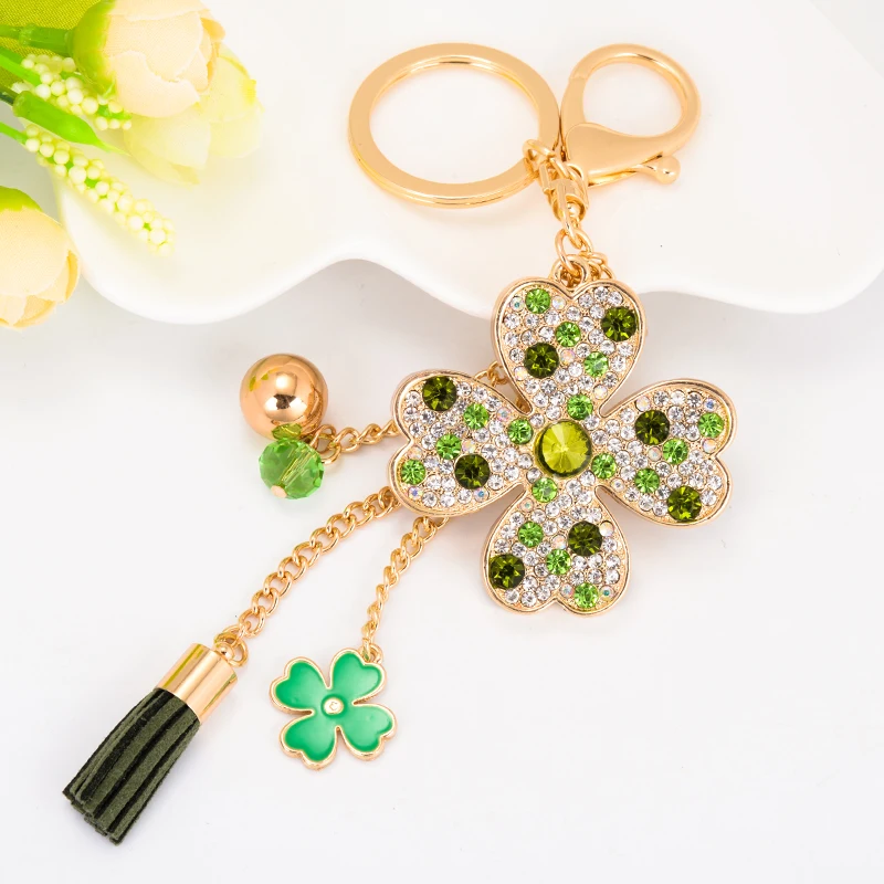 EASYA Love Clover Creative Gift Key Chain Alloy Rhinestone Key Chain Bag Pendant Women Handbag Charm Car Accessories Small Gift