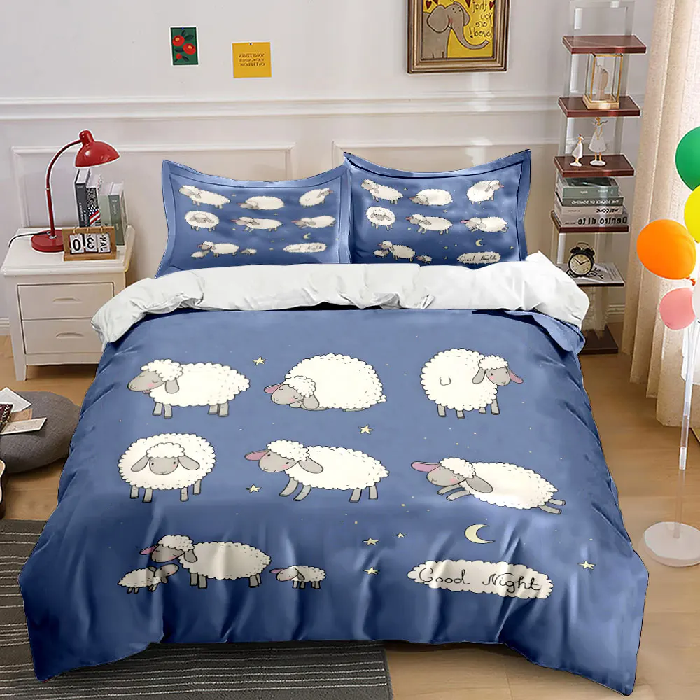 Cute Sheep and Night Sky Print Soft Comfortable Duvet Cover Bedding Set Included 1*Duvet Cover 2*Pillowcases Luxury gifts