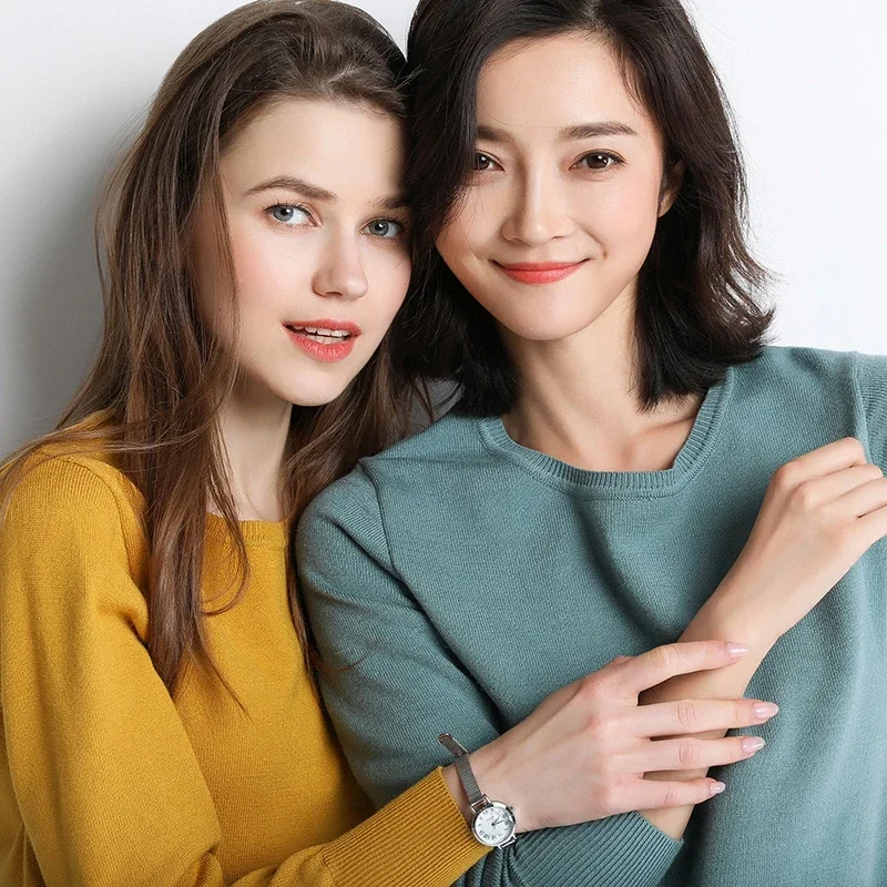 البلوزات موضة أبيض أسود س الرقبة محبوك سترة المرأة البلوفرات طويلة الأكمام متماسكة سترة البلوز المرأة بلايز تريكو Q996