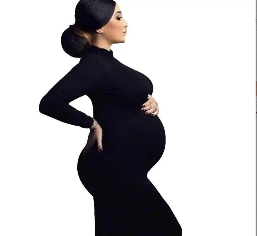 New Maternity  White Long Sleeve Dresses ForPhoto Shoot Dress Women Party Photography Pregnant Dresses High neck maternity dress