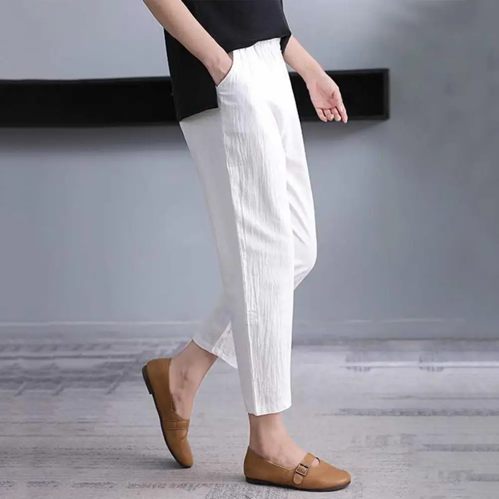 

Comfy Casual Pants Stylish Women's Harem Pants with Pockets Elastic Waistband Loose Fit Solid Color Casual Trousers for Hiking