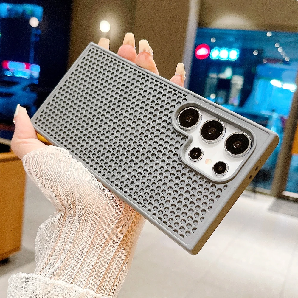 

Роскошный дышащий сетчатый чехол для телефона с рассеиванием тепла для Samsung Galaxy S25 S24 S23 Ultra Plus, противоударный мягкий бампер, твердый чехол