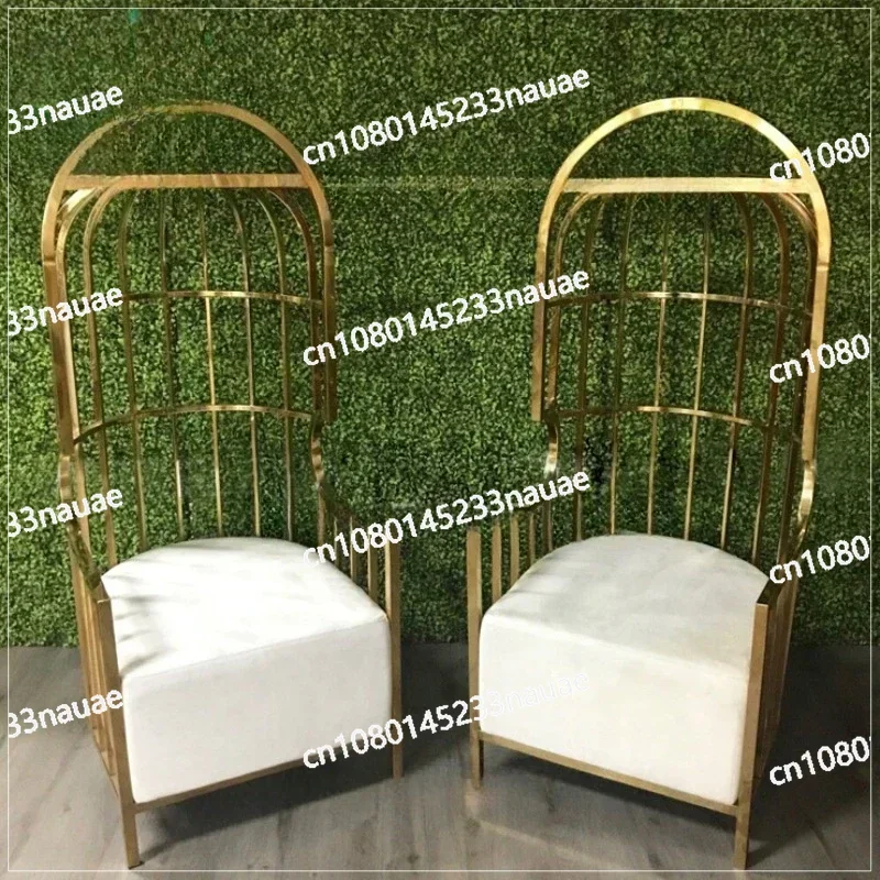 

Metal High Backrest Wedding Chair, Golden Hotel Bride and Groom