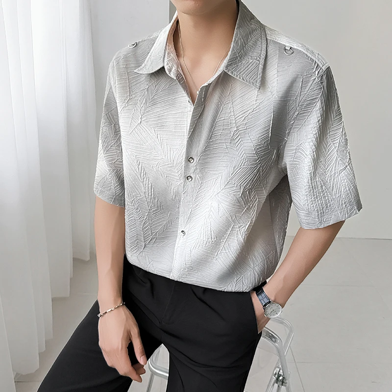 

Mens Slim Fit Short Sleeve Shirt man Gradient Color Trendy Summer Fashion Youth Style New Tech Fabric Casual Stylish Streetwear