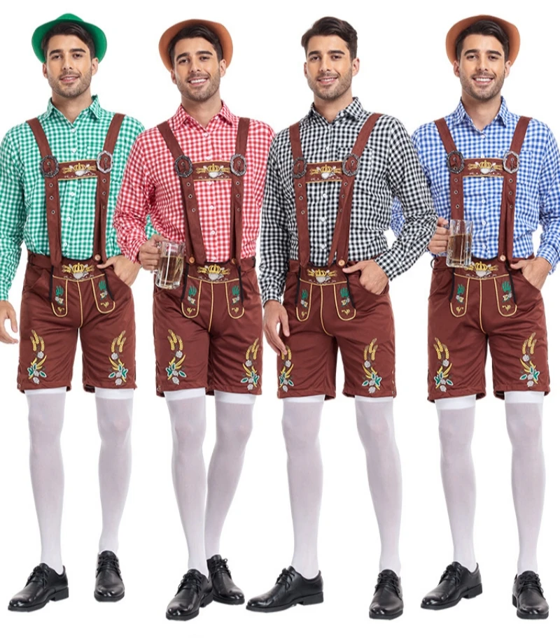 

German Oktoberfest Costume Men Traditional Bavarian Beer Male Shirt Suits Cosplay Beer Party Wear Halloween Oktoberfest Dress up