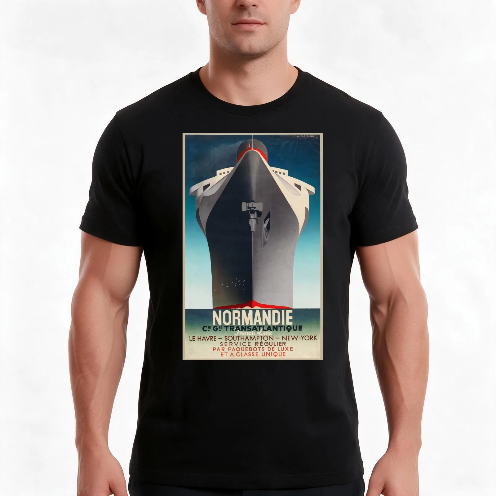 A. M. Cassandre Normandie T-Shirt, Summer Casual Cotton Tee, Oversized Streetwear Tops, Vintage Graphic Print, Unisex Men Women