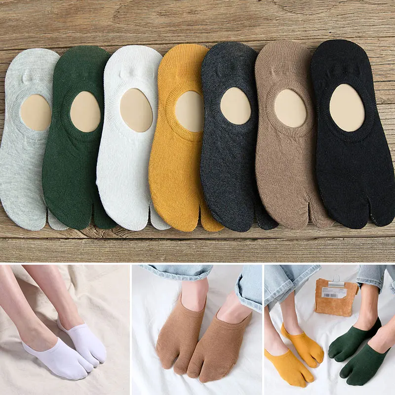 

1pair Sandal Socks Two-toed Flip Flop Kimono Socks Solid Color Low Cut Unisex Non-slip Couple Socks