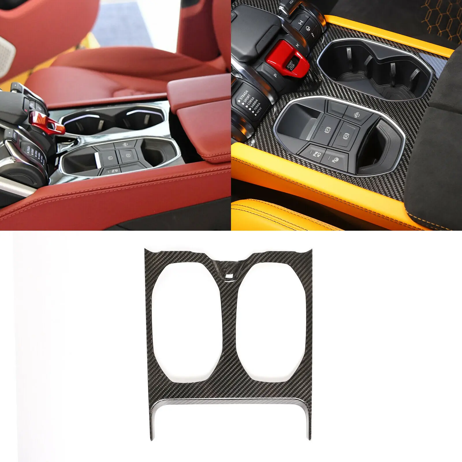 

Real Dry Carbon Fiber Car Center Control Cup Holder Panel Frame Cover Trim For Lamborghini URUS 2018-2021