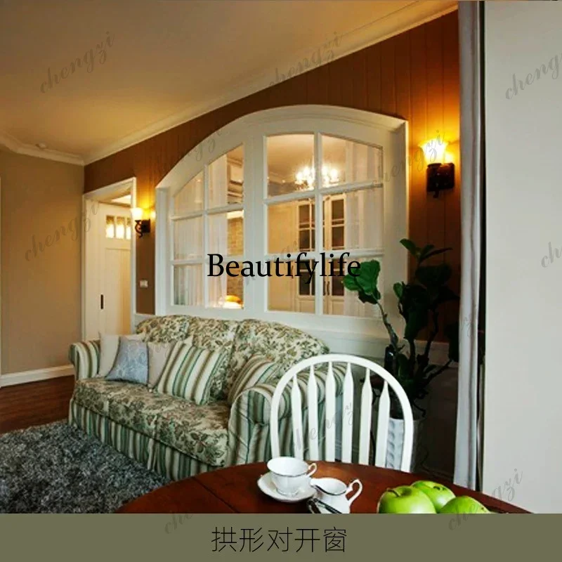 Y136 Y136 White simple arc arched upper bright window double door household study custom paint with glass folio solid wood door