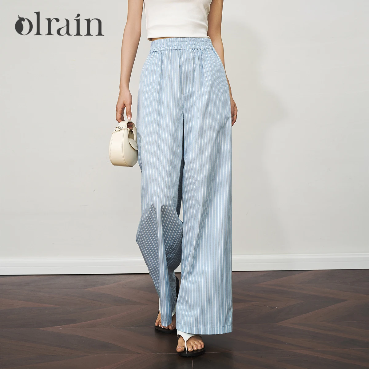 

OLrain Blue Striped Comfortable Wide-leg Pants Women's Summer 2025 New Lazy And Relaxed Pants N57QK98329