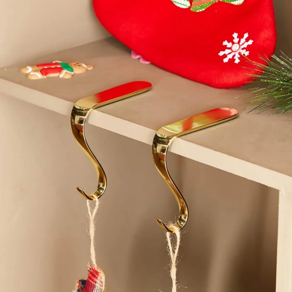 

3Pcs Golden Mantel Hooks Zinc Alloy Christmas Stocking Holder for Fireplace Hanging Wreaths Balls Xmas Decor Party Accessories