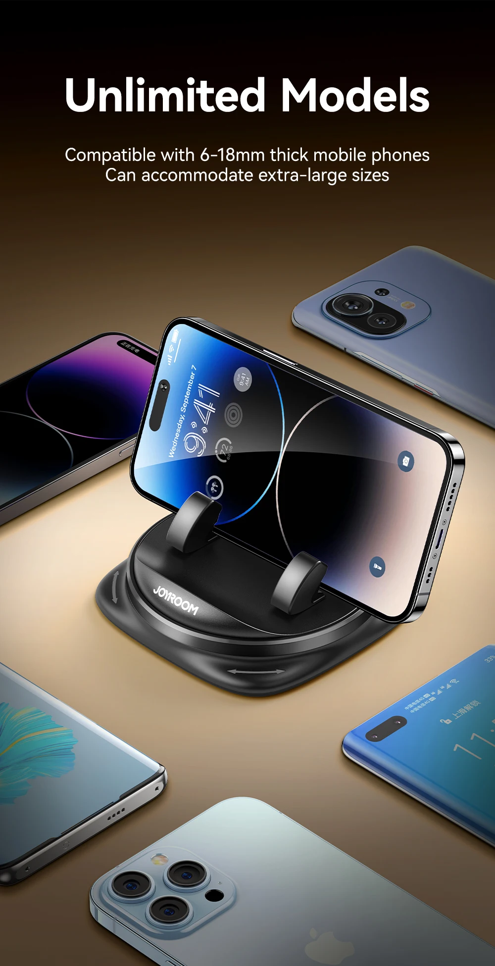 Joyroom Armaturenbrett Autotelefonhalter Universal 360° ° Rotations-Silikon-Telefonhalterung, Einhandbedienung, Telefonhalter für den Einsatz im Auto – Detail 11
