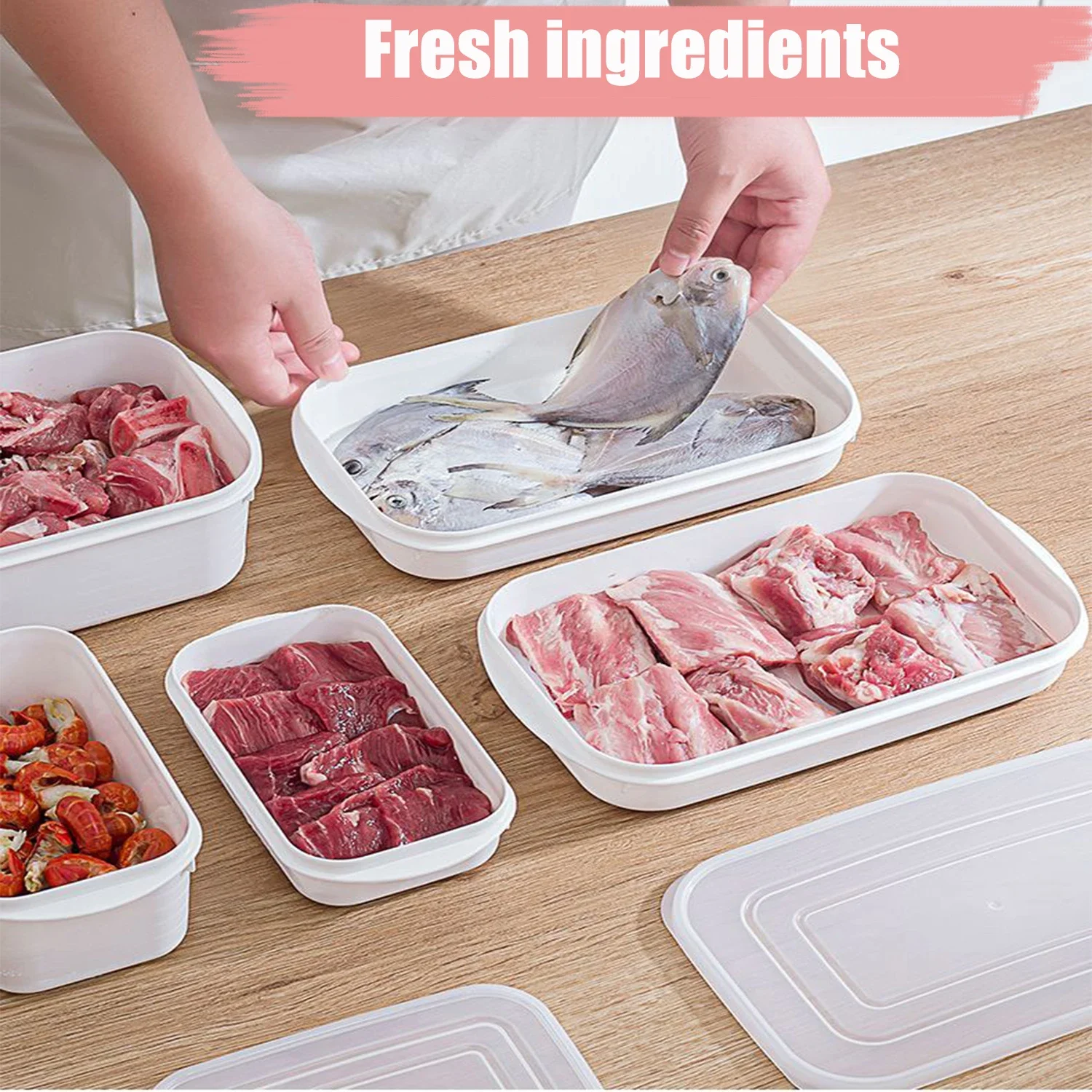 Plastic Covered Fresh-keeping Box Food And Fruit Storage Sealed Freezer Kitchen Organizer Storage Container Frozen Sealed Box