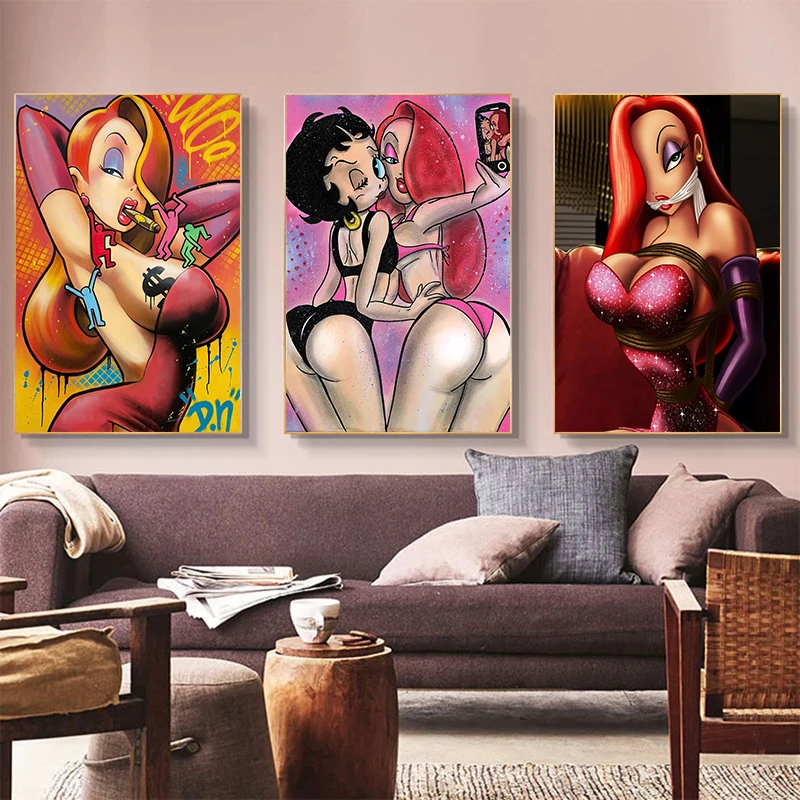 

Cartoon Sexy Beauty Smoking Cigar Take A Selfie Poster Canvas Painting Abstract Anime Wall Art For Living Room Home Decoration