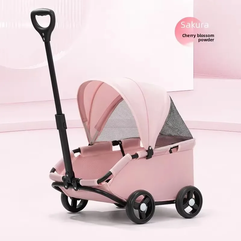 Furstar4-Wheel Dog Stroller With Sunshade Cover Pet Carrier For Outdoor Travel Shopping Walking Suitable For Small Dogs And Cats