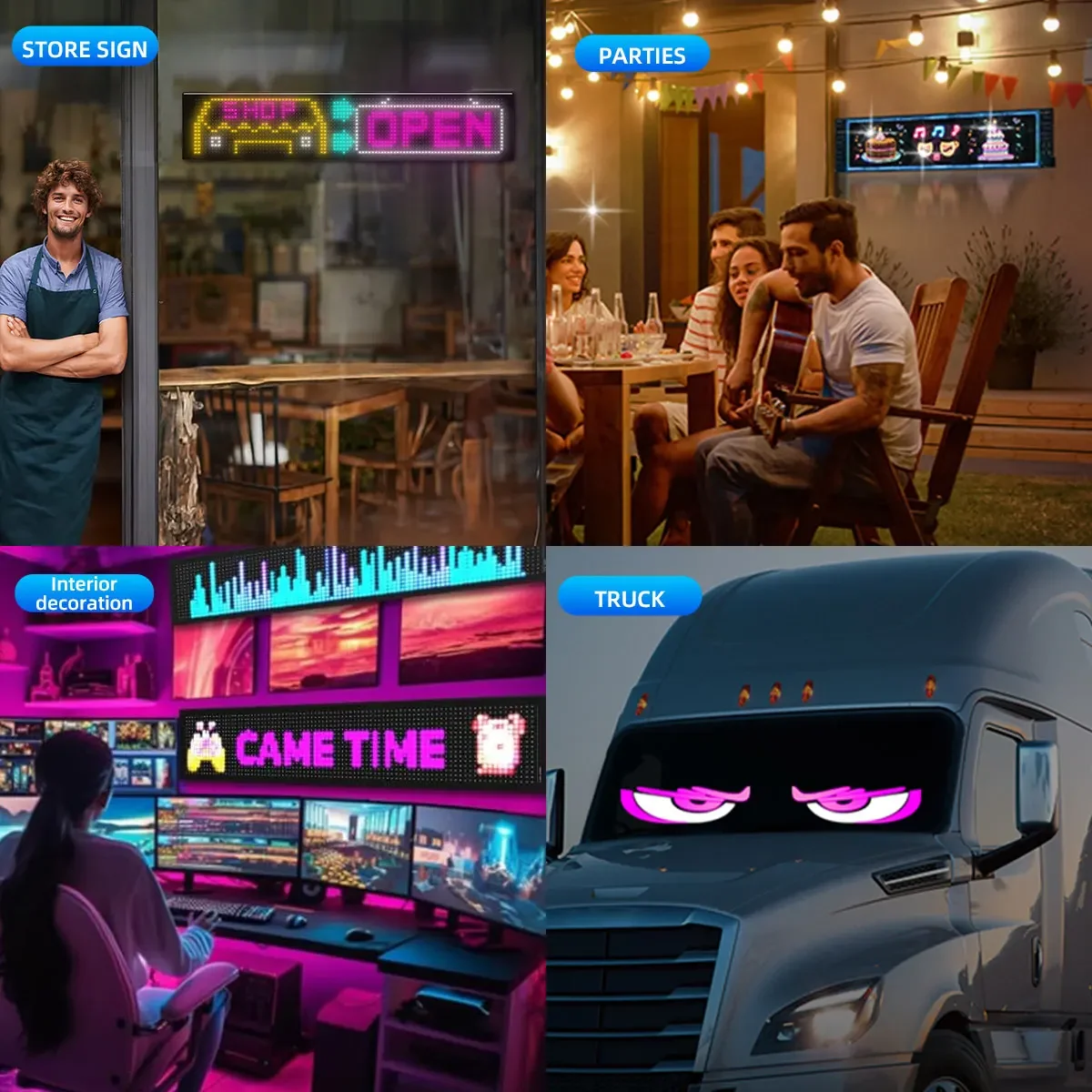 RGB-LED-Auto-Matrix-Pixel-Panel, 104 x 990 mm, LKW-Augen-Schild, Animation, DIY, programmierbare App-Steuerung, flexibles Scroll-Display-Licht