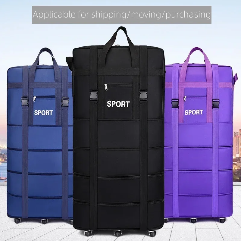 Plus Airline Checked Bag Oxford Large Capacity Travel Universal Wheel Foldable Luggage Moving Storage Bag Rolling Packing Cubes