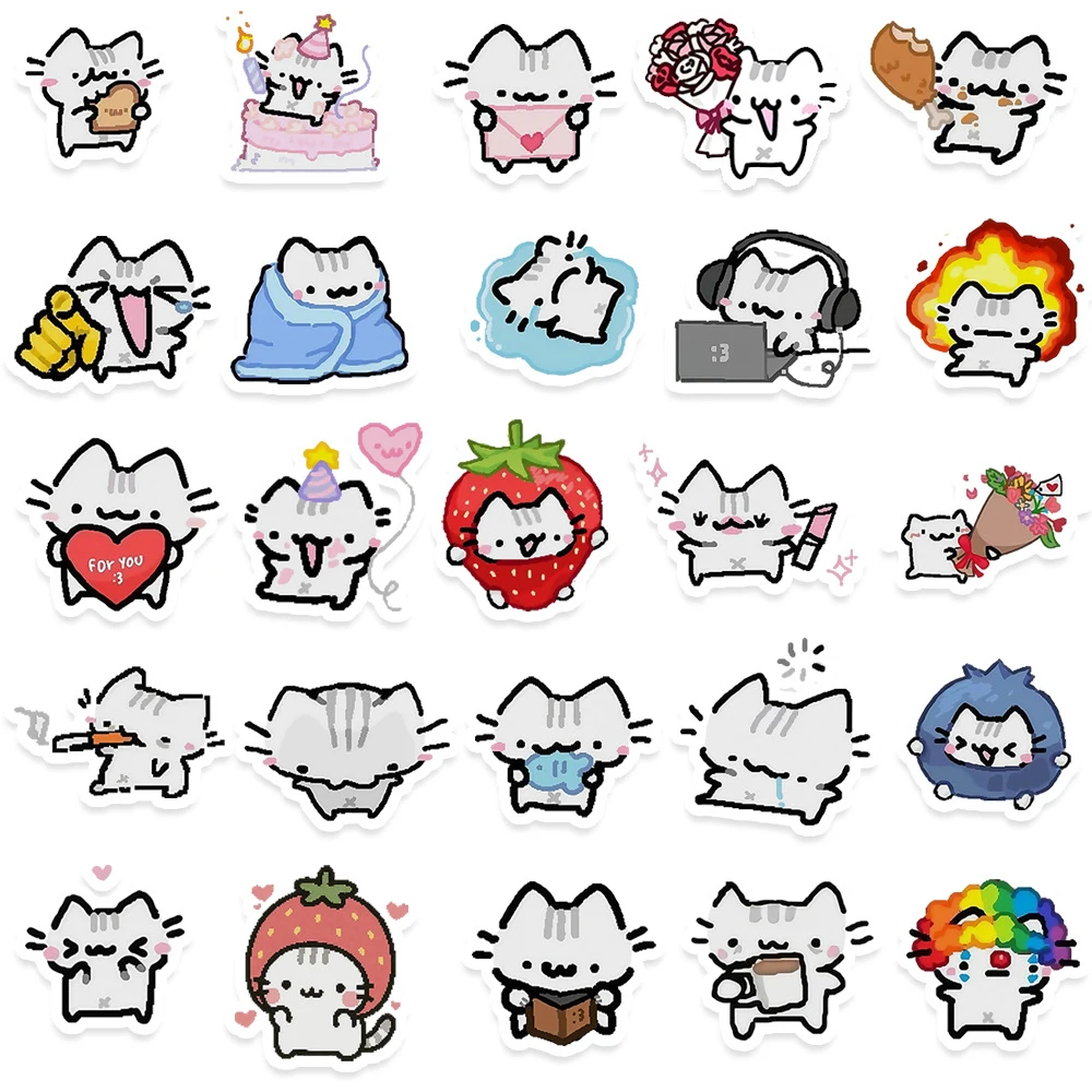 

10/30/50pcs Funny Cartoon Little Cat Stickers Creative Graffiti Sticker for Kids Toy Luggage Phone Skateboard Decals Decoration
