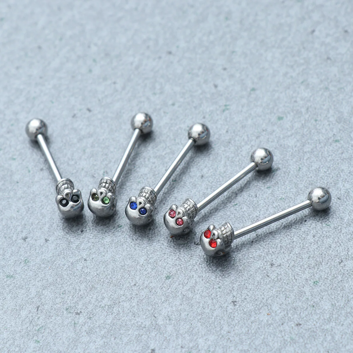 

5 pcs Skull Tongue Nail Metal Bars Piercings Jewelry Body Stainless Steel Hypoallergenic Daily Gifts For Her