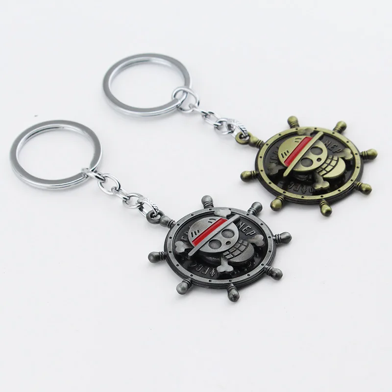 Anime Een Stuk Luffy Piraat Schedel Roer Sleutelhanger Metalen Sleutelhanger Draaibare Hanger Llavero voor Kinderen Gift Anime Accessoires