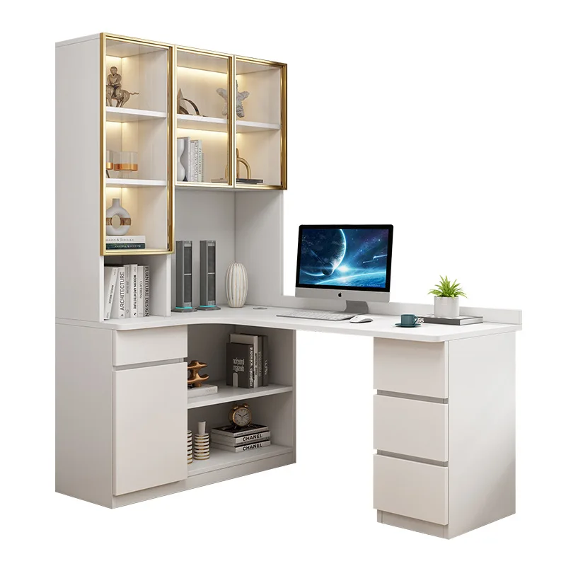 

Solid wood computer corner bookshelf integrated student home children writing table modern simple desk