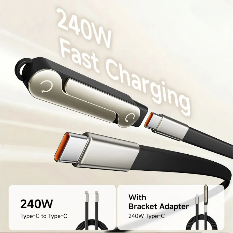 Cabo USB C para Tipo C de 240W com carregamento rápido e suporte destacável para celular, cabo de silicone líquido para transferência de dados, Tipo C para C, para Realme e Huawei