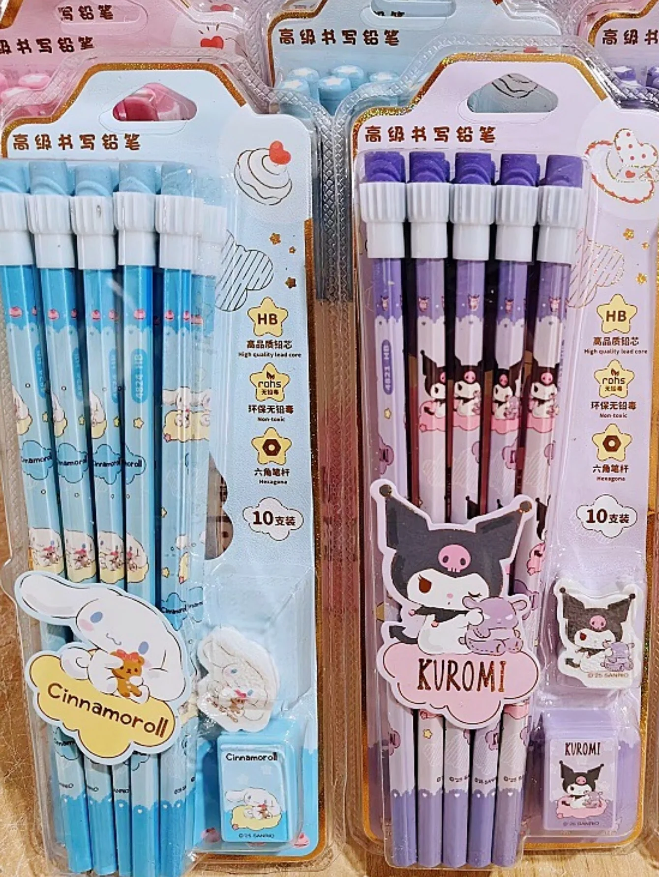 12 Stück/Set Cartoon Hello Kitty Melody Kuromi Cinnamoroll HB Bleistift Anspitzer-Set zum Zeichnen und Skizzieren – Detail 8