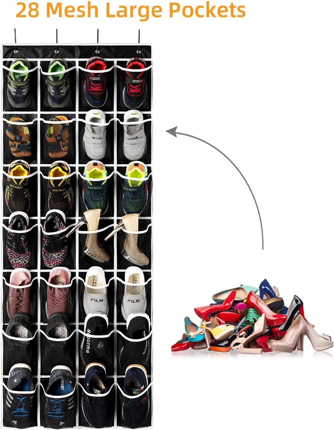 28 Pockets Over the Door Shoe Organzier Hanging Shoe Rack for Door Large Capacity Shoe Organizer Holder with 4 Metal Hooks