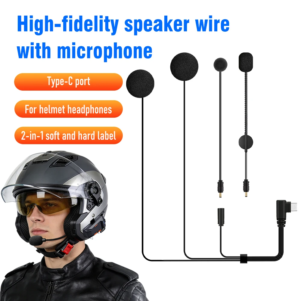 2-in-1 Microphone Full Helmet Half Helmet Type C Plug Microphone Cable Helmet Bluetooth Headset Intercom Accessories Soft Hard