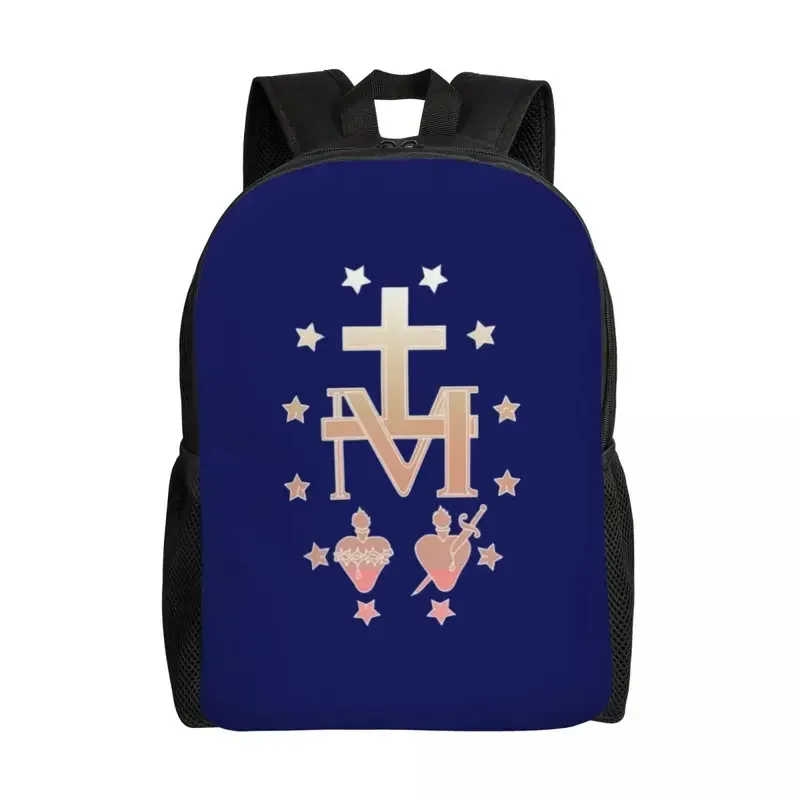 Custom Miraculous Medal Backpack Men Women Casual Bookbag for School College Medal of Our Lady of Grace Bags