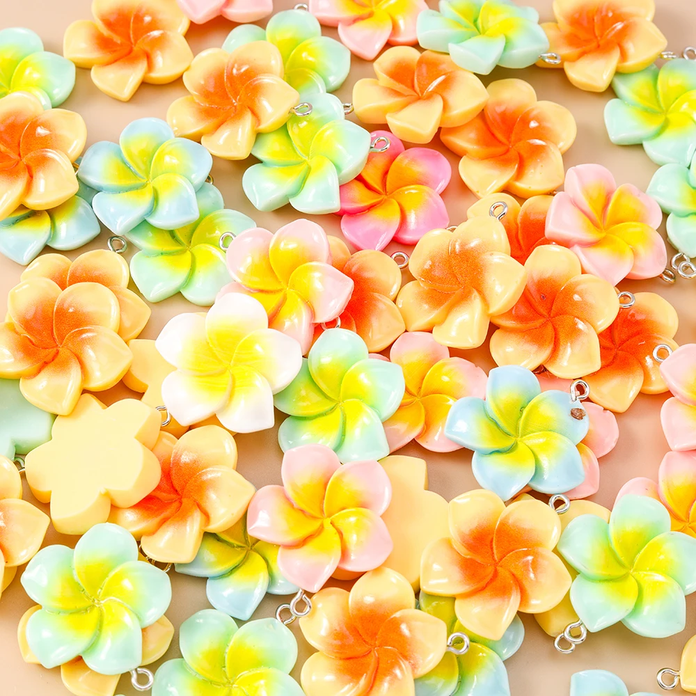 

Leslie 10Pcs Cute Resin Hawaiian Flower Charms DIY Hibiscus Flower Charms of Earring Keychain Bracelet Jewelry Necklace Pendants