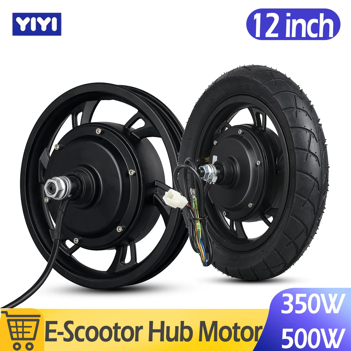 

48V500W Мотор-концентратор для скутера Заднее колесо с шиной 36V350W Бесщеточный безредукторный мотор-концентратор Мотор-колесо для электронного велосипеда 12-дюймовый дисковый тормоз