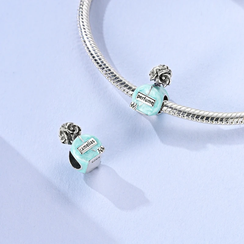 سحر الخرزة 925 الفضة الاسترليني الأزرق الصقيل زجاجة عطر الخرز صالح الإسورة سوار قلادة DIY مجوهرات هدية #3